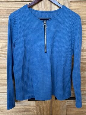 Blue Long Sleeve Knit Top with Front Zip Women's Size XL